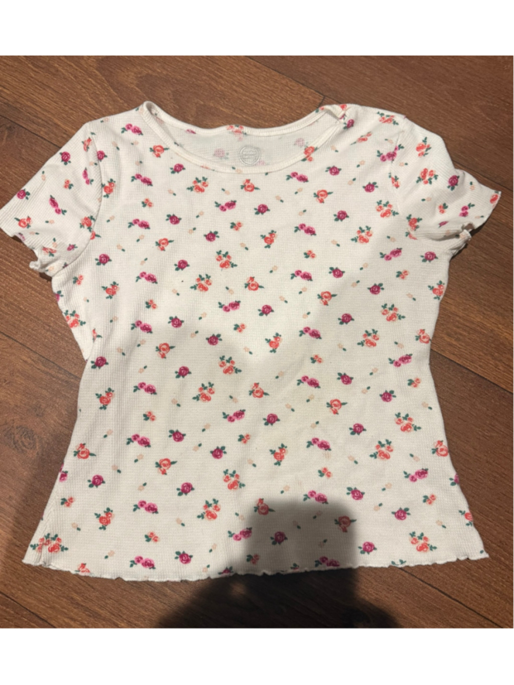 Girls Wonder Nation Floral Short Sleeve Tee, White/Pink, Size XL